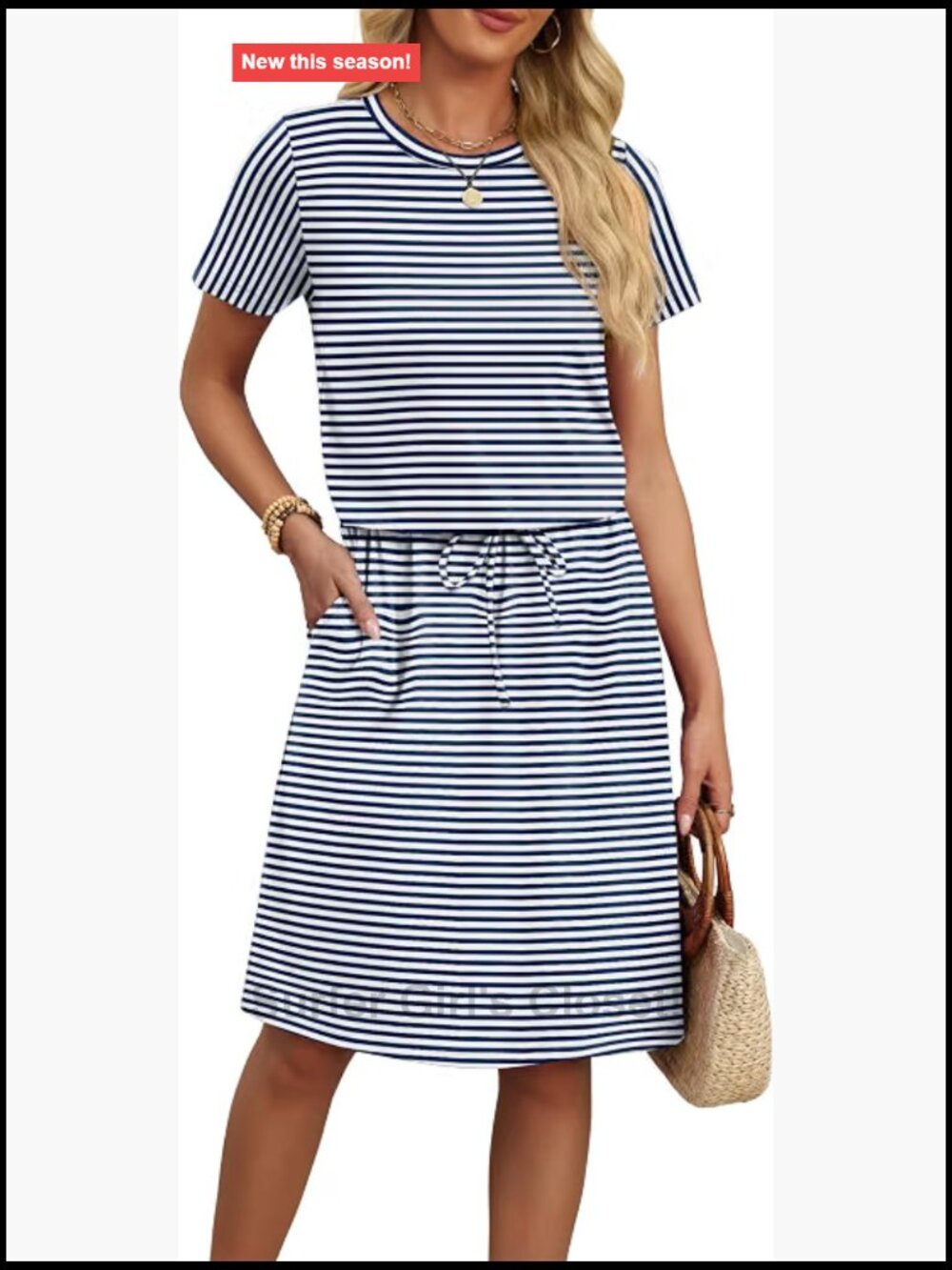Womens Summer A-Line T-Shirt Dress with Pockets Short Sleeve Drawstring